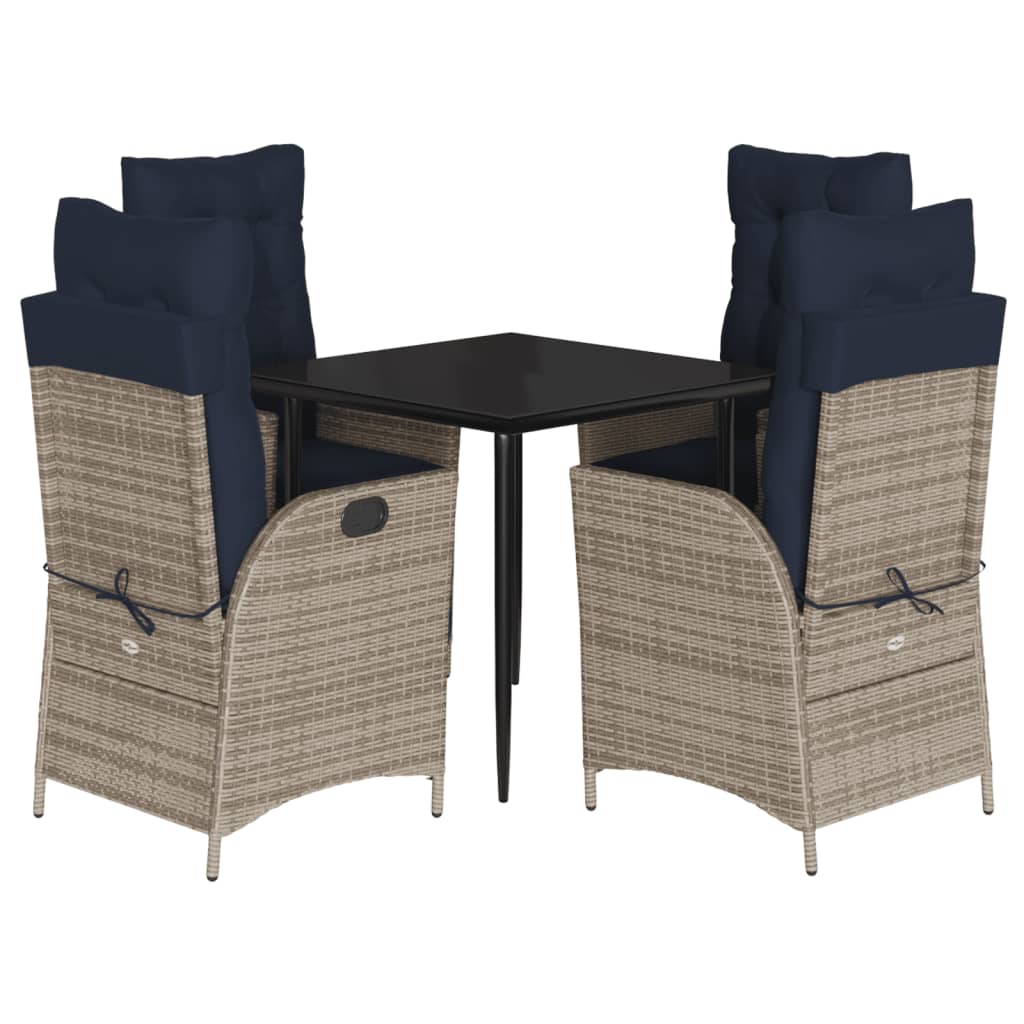 5 Piece Garden Dining Set with Cushions Grey Poly Rattan