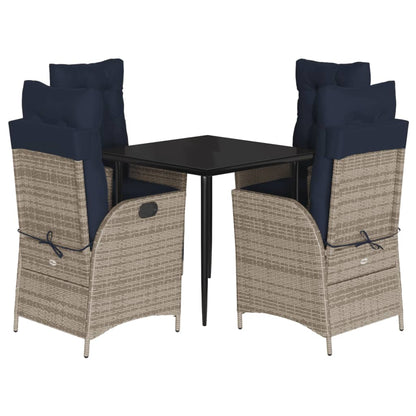 5 Piece Garden Dining Set with Cushions Grey Poly Rattan
