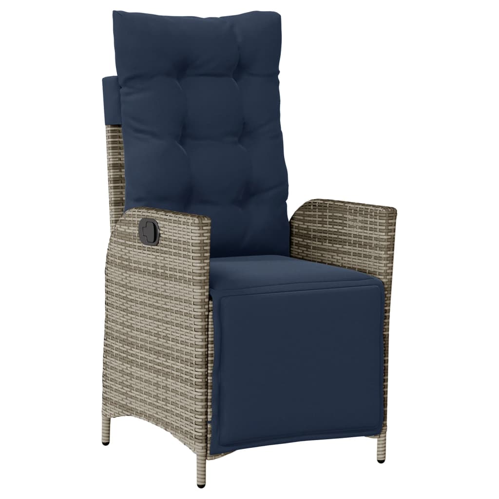 7 Piece Garden Dining Set with Cushions Grey Poly Rattan