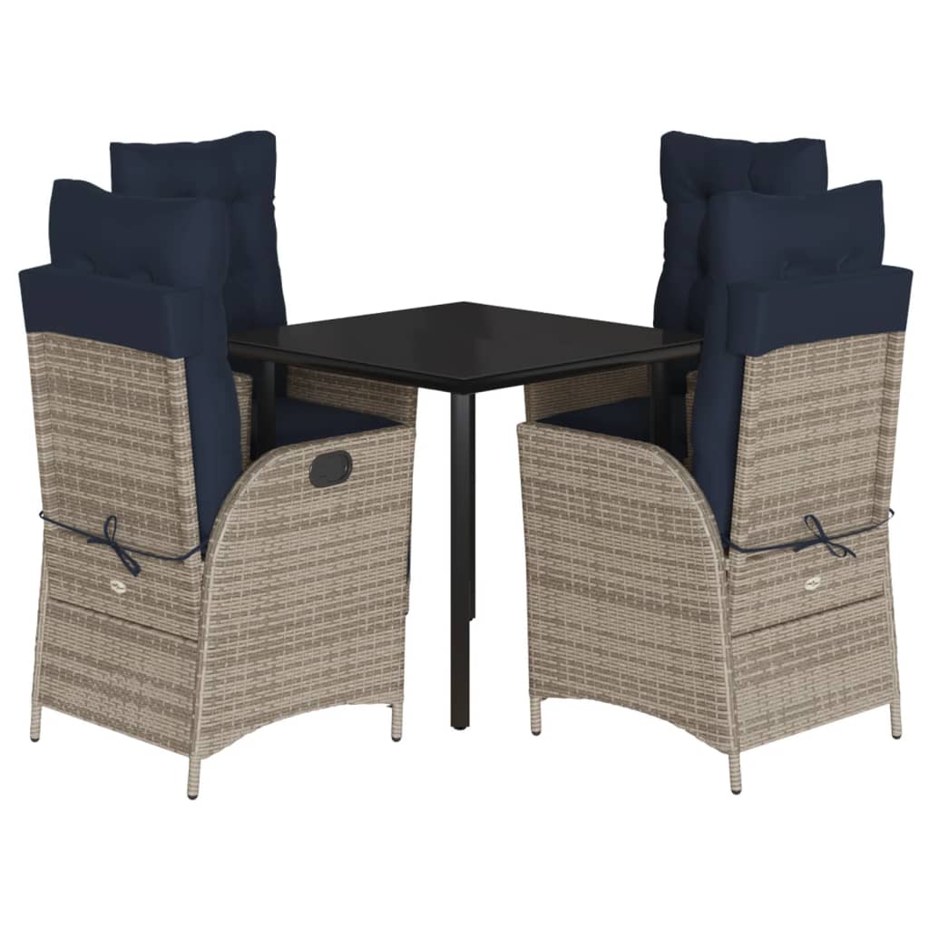 5 Piece Garden Dining Set with Cushions Grey Poly Rattan