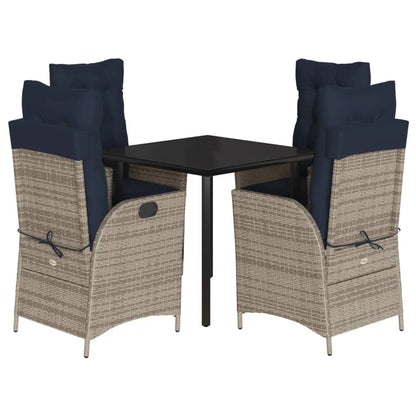 5 Piece Garden Dining Set with Cushions Grey Poly Rattan