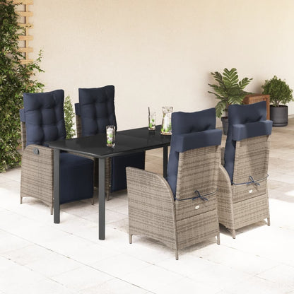 5 Piece Garden Dining Set with Cushions Grey Poly Rattan
