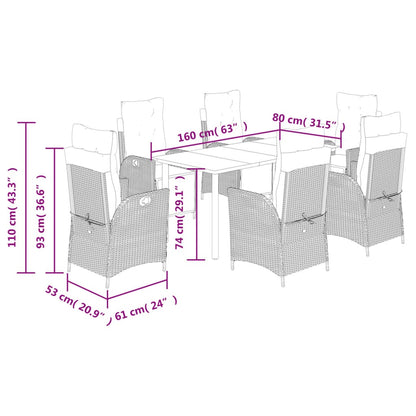 7 Piece Garden Dining Set with Cushions Grey Poly Rattan