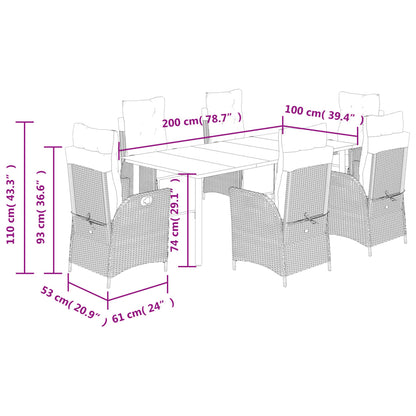 7 Piece Garden Dining Set with Cushions Grey Poly Rattan