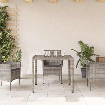 Garden Table with Glass Top Grey 90x90x75 cm Poly Rattan