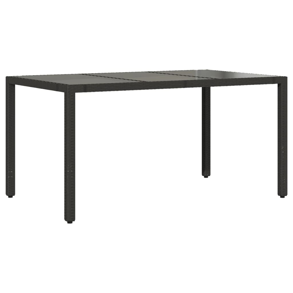 Garden Table | Black | Poly Rattan, Tempered Glass, Powder-Coated Steel
