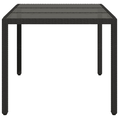 Garden Table | Black | Poly Rattan, Tempered Glass, Powder-Coated Steel