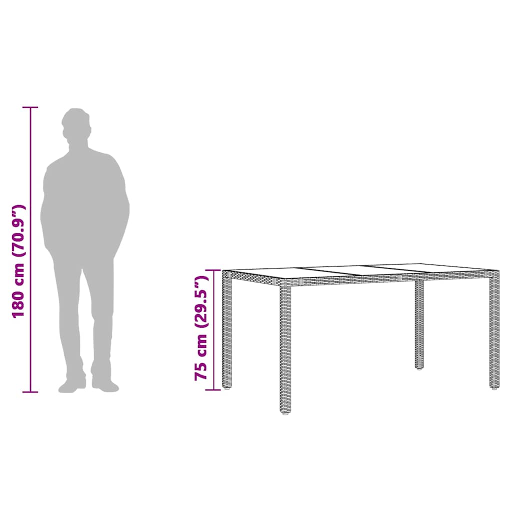 Garden Table with Glass Top Black 150x90x75 cm Poly Rattan