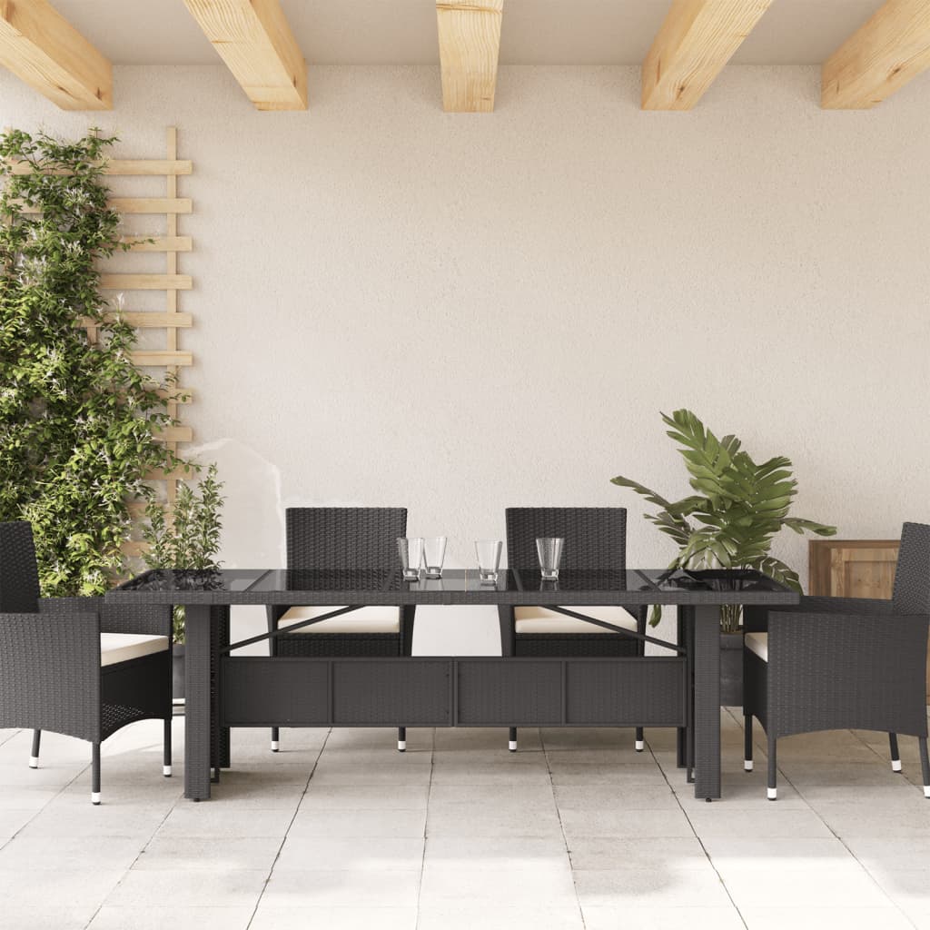 Garden Table | Black | PE rattan, powder-coated steel, tempered glass