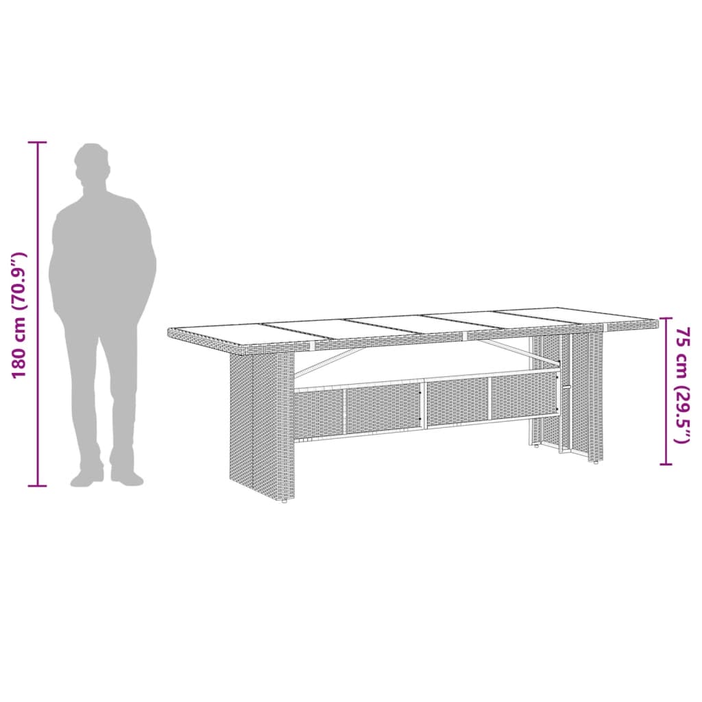 Garden Table | Black | PE rattan, powder-coated steel, tempered glass