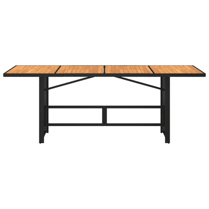 Garden Table with Acacia Wood Top Black 190x80x75cm Poly Rattan