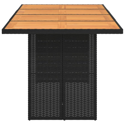 Garden Table with Acacia Wood Top Black 190x80x75cm Poly Rattan