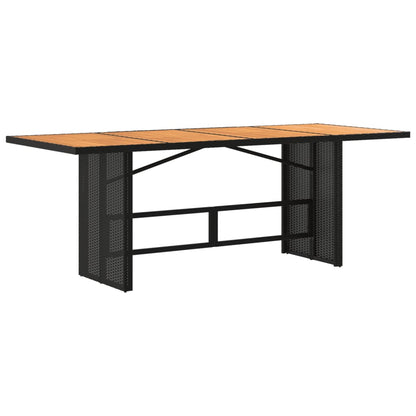 Garden Table with Acacia Wood Top Black 190x80x75cm Poly Rattan