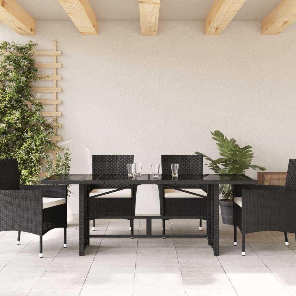 Garden Table | Black | PE rattan, powder-coated steel, tempered glass