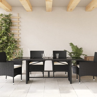 Garden Table | Black | PE rattan, powder-coated steel, tempered glass