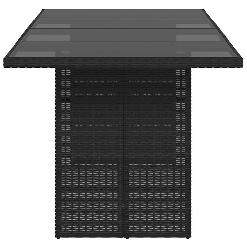 Garden Table with Glass Top Black 190x80x75 cm Poly Rattan