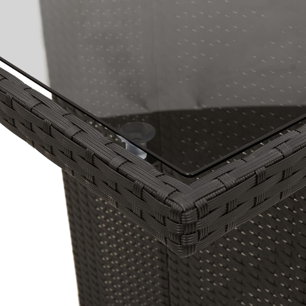 Garden Table | Black | PE rattan, powder-coated steel, tempered glass