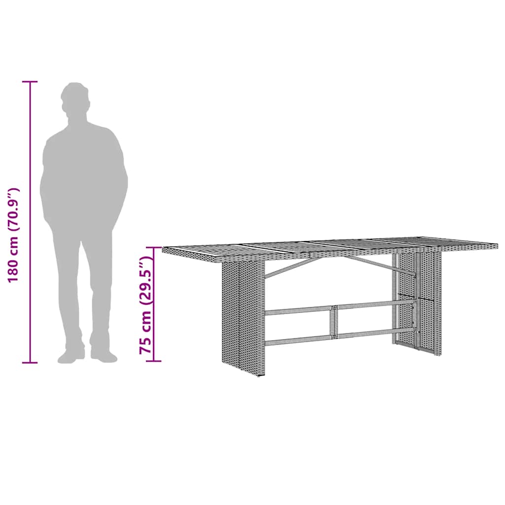 Garden Table with Glass Top Black 190x80x75 cm Poly Rattan