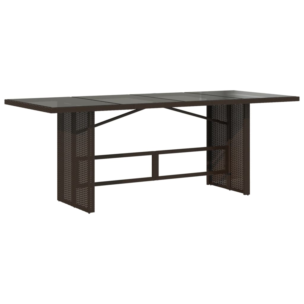 Garden Table | Brown | Poly Rattan, Powder-Coated Steel, Tempered Glass