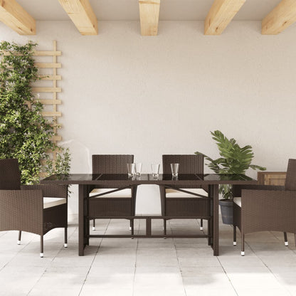 Garden Table | Brown | Poly Rattan, Powder-Coated Steel, Tempered Glass