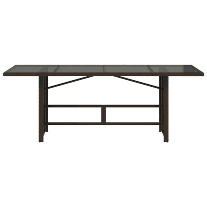 Garden Table | Brown | Poly Rattan, Powder-Coated Steel, Tempered Glass
