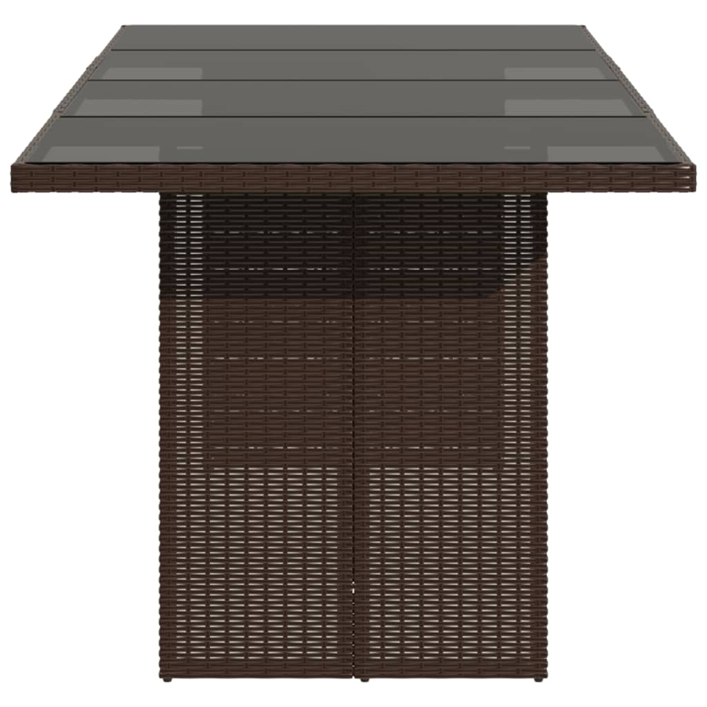 Garden Table | Brown | Poly Rattan, Powder-Coated Steel, Tempered Glass