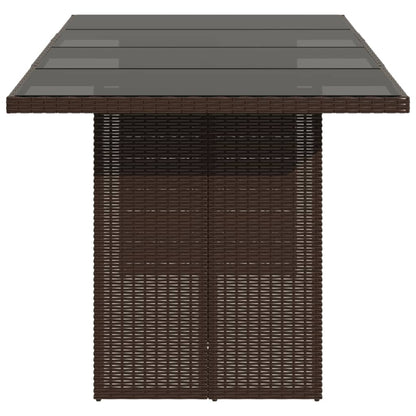 Garden Table | Brown | Poly Rattan, Powder-Coated Steel, Tempered Glass