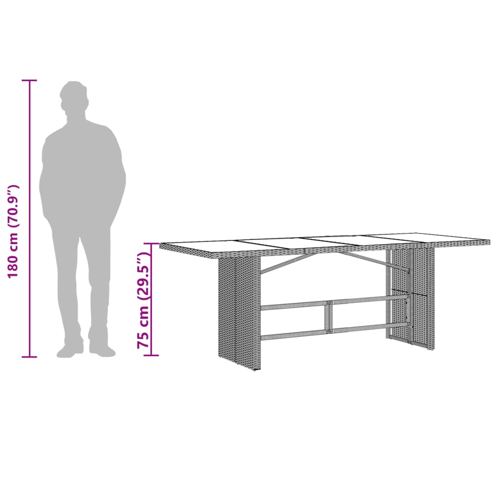 Garden Table | Brown | Poly Rattan, Powder-Coated Steel, Tempered Glass