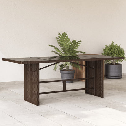 Garden Table | Brown | Poly Rattan, Powder-Coated Steel, Tempered Glass