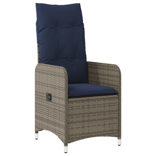 Reclining Garden Chair with Cushions Grey Poly Rattan