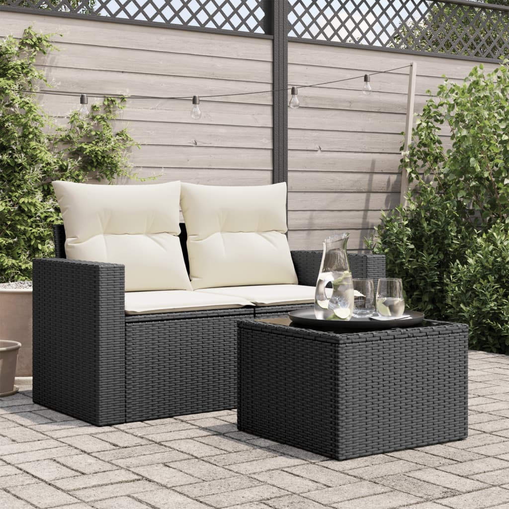 Garden Table | Black | PE Rattan, Powder-Coated Steel, Tempered Glass