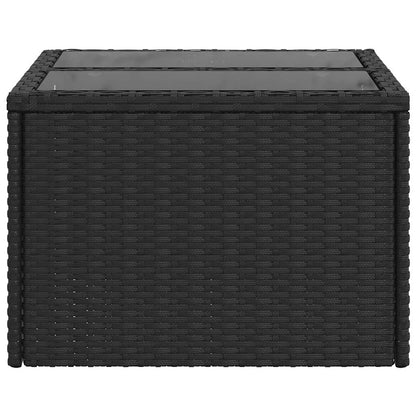Garden Table with Glass Top Black 55x55x37 cm Poly Rattan
