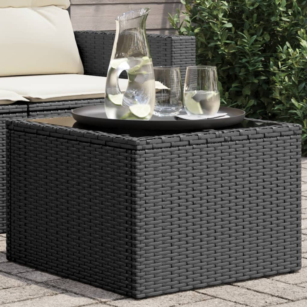 Garden Table | Black | PE Rattan, Powder-Coated Steel, Tempered Glass