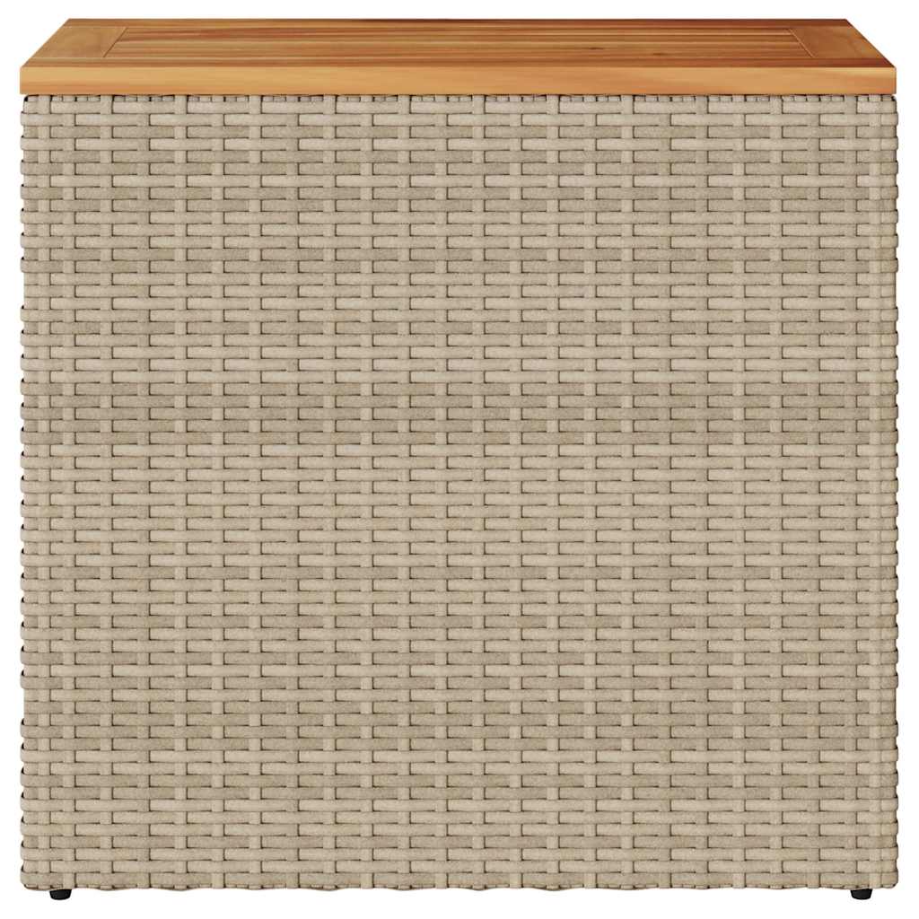 Garden Side Table with Wooden Top Beige 58x27.5x55 cm Poly Rattan