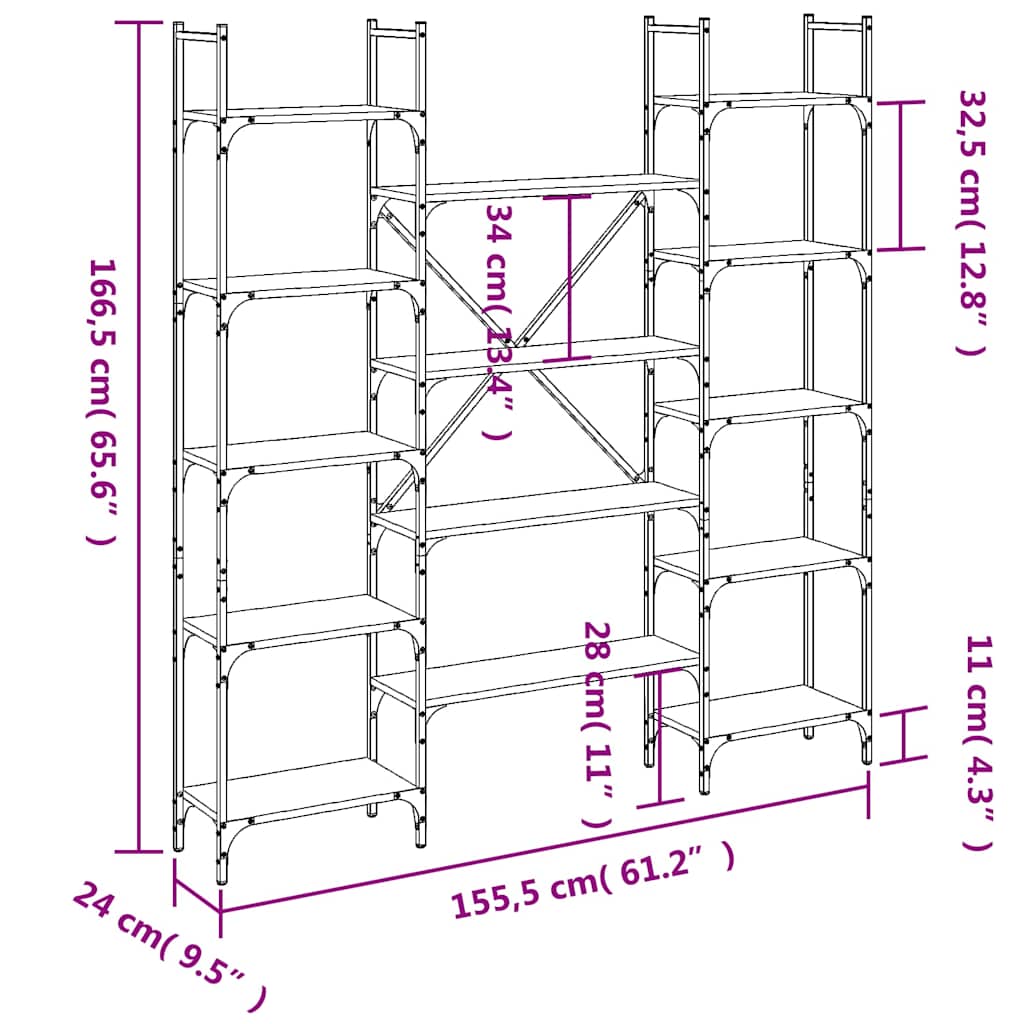 Bookshelf Black 155,5x24x166,5 cm Engineered Wood