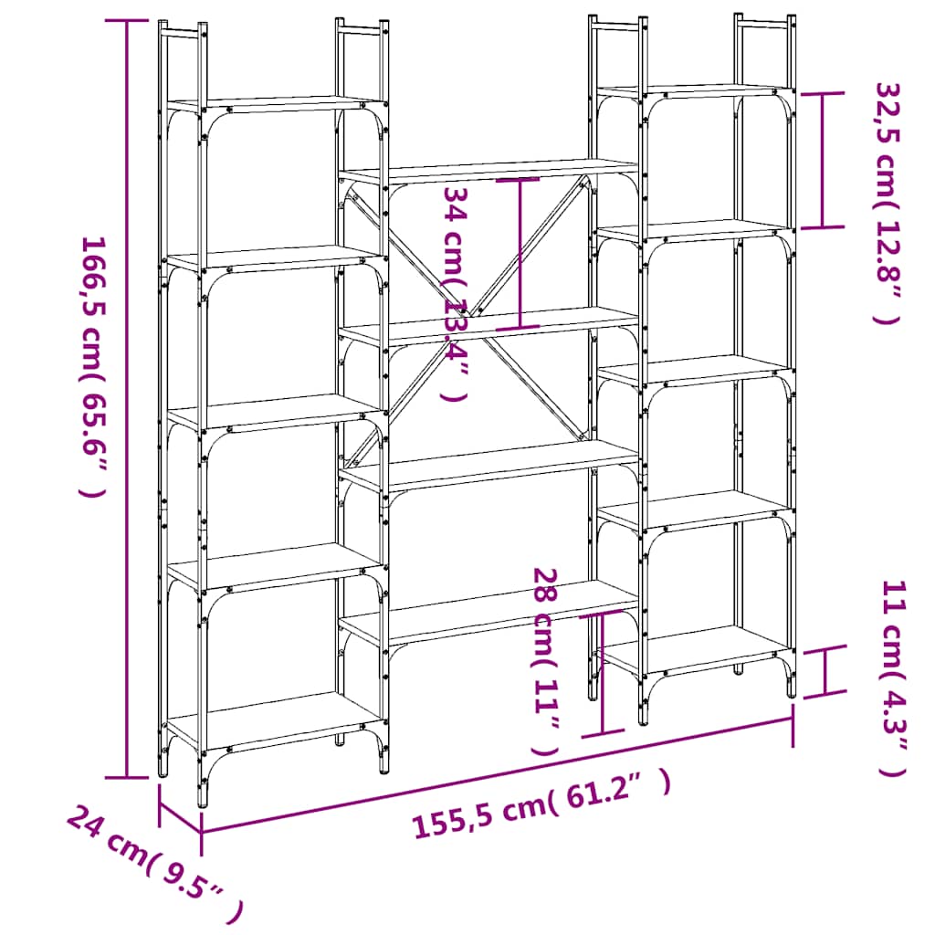 Bookshelf Brown Oak 155,5x24x166,5 cm Engineered Wood