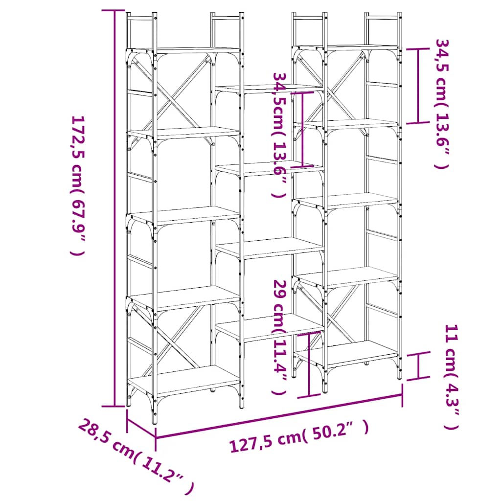 Bookshelf Black 127,5x28,5x172,5 cm Engineered Wood