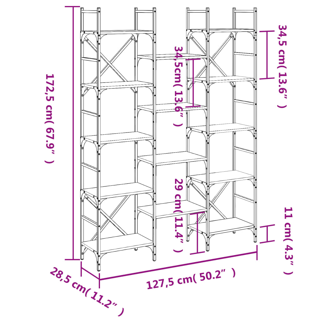 Bookshelf Smoked Oak 127,5x28,5x172,5 cm Engineered Wood