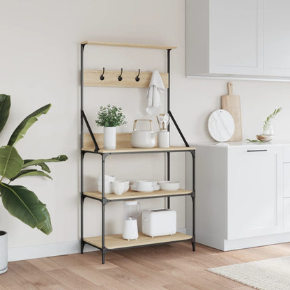 Baker's Rack with Hooks 4-Tier Sonoma Oak Engineered Wood