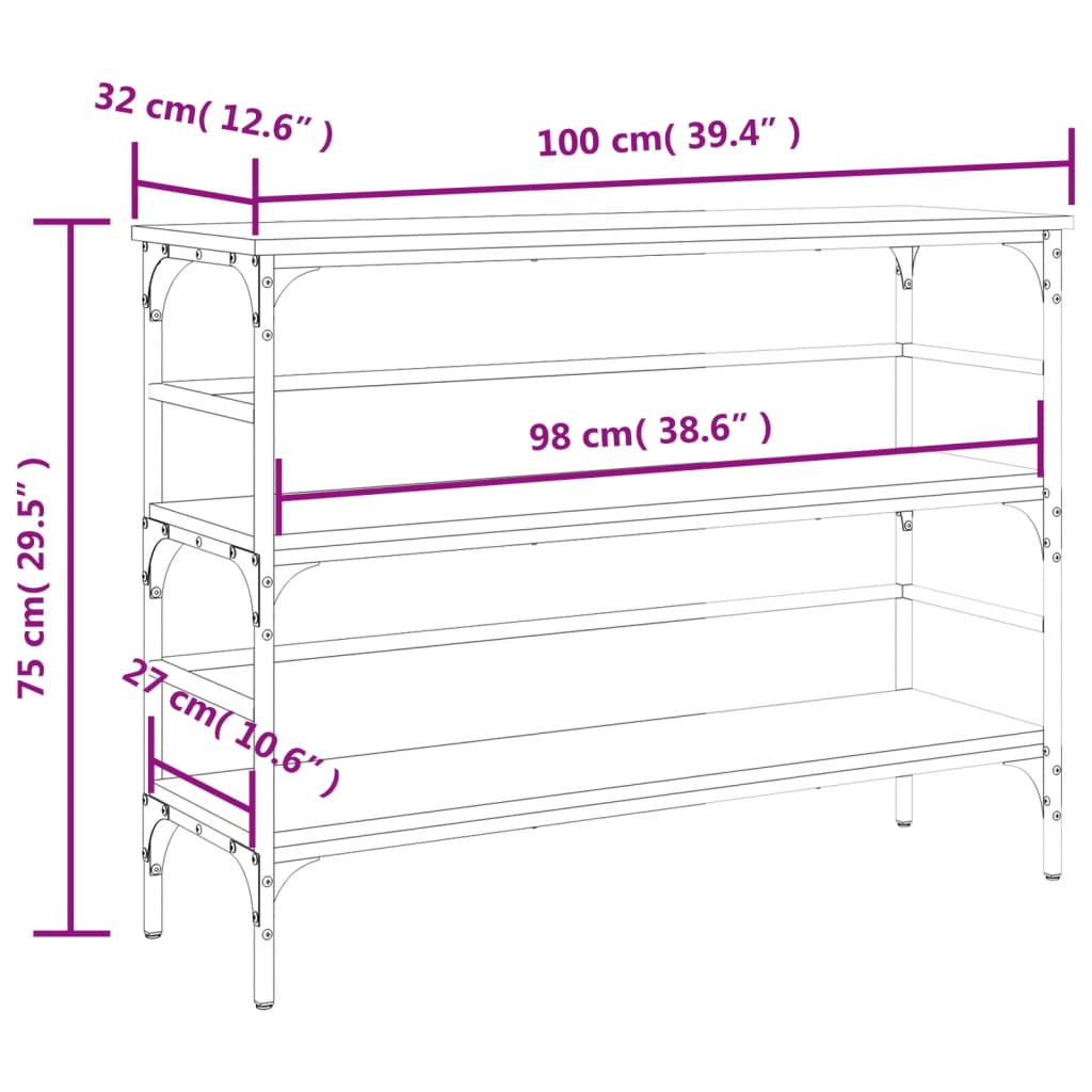 Console Table Brown Oak 100x32x75 cm Engineered Wood