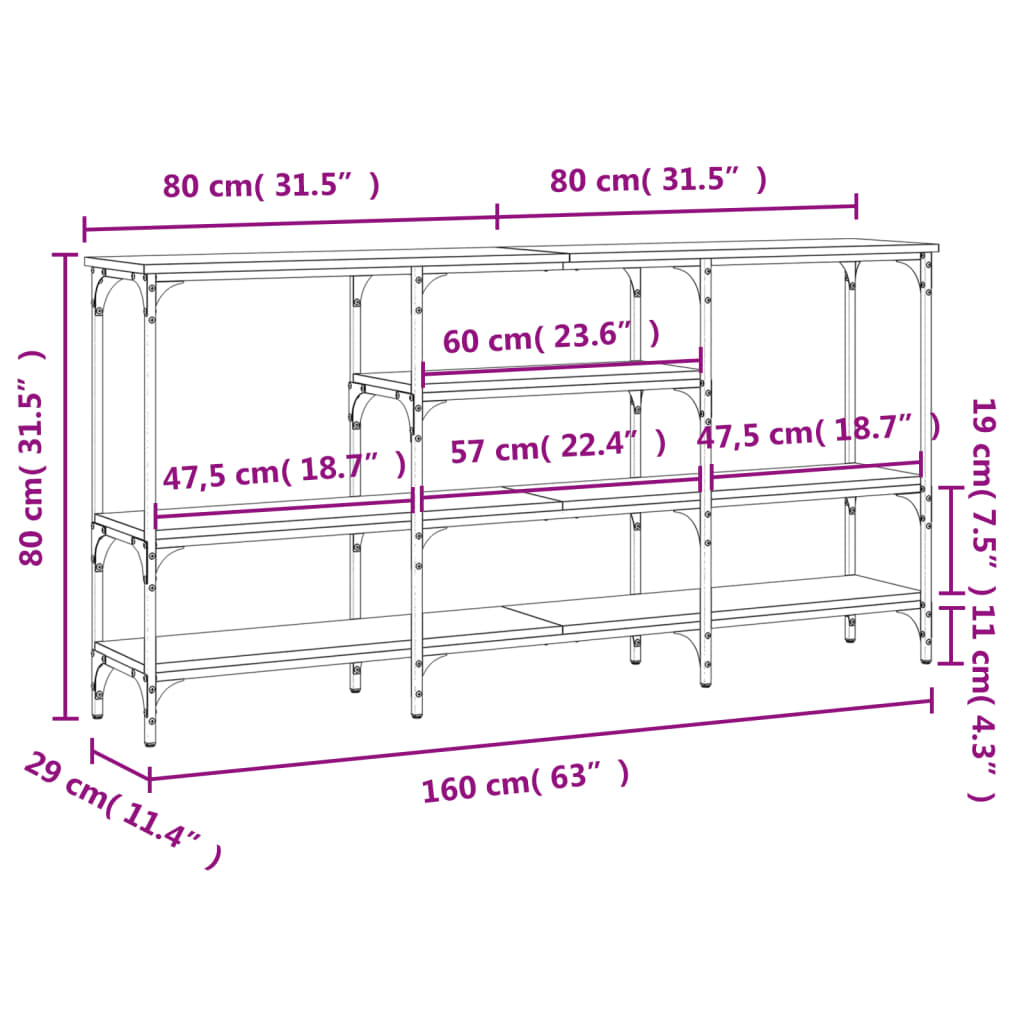 Console Table Smoked Oak 160x29x80 cm Engineered Wood