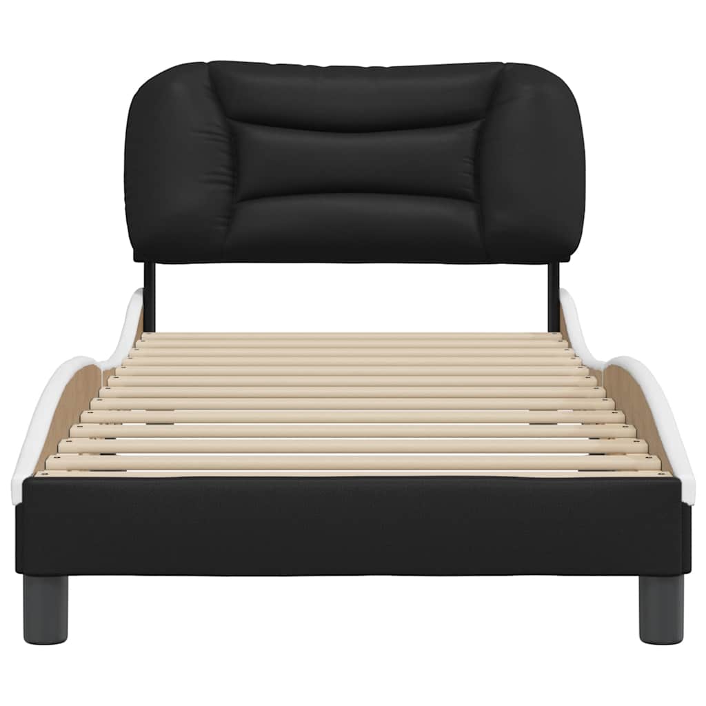 Bed Frame without Mattress "Hvar" Black and White 90x190 cm Faux Leather