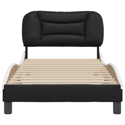 Bed Frame without Mattress "Hvar" Black and White 90x190 cm Faux Leather