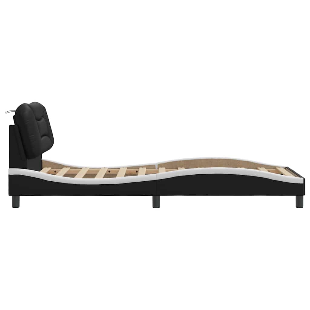 Bed Frame without Mattress "Hvar" Black and White 90x190 cm Faux Leather