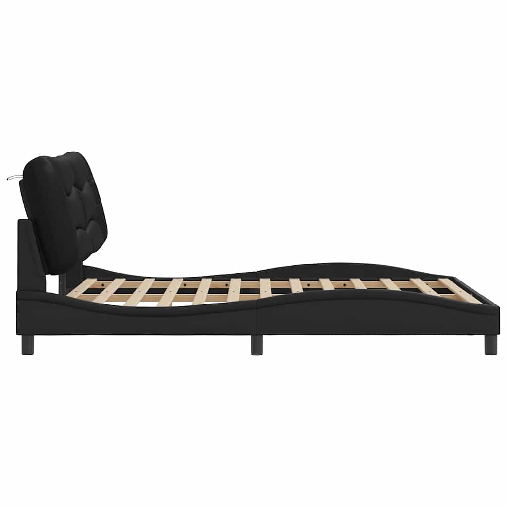 Bed Frame without Mattress "Hvar" Black 135x190 cm Double Faux Leather