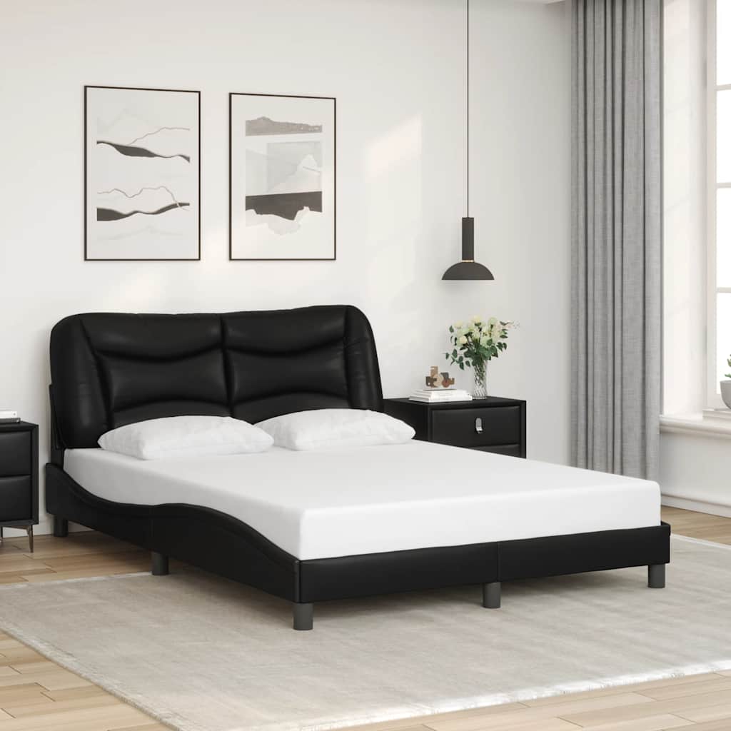 Bed Frame without Mattress "Hvar" Black 135x190 cm Double Faux Leather