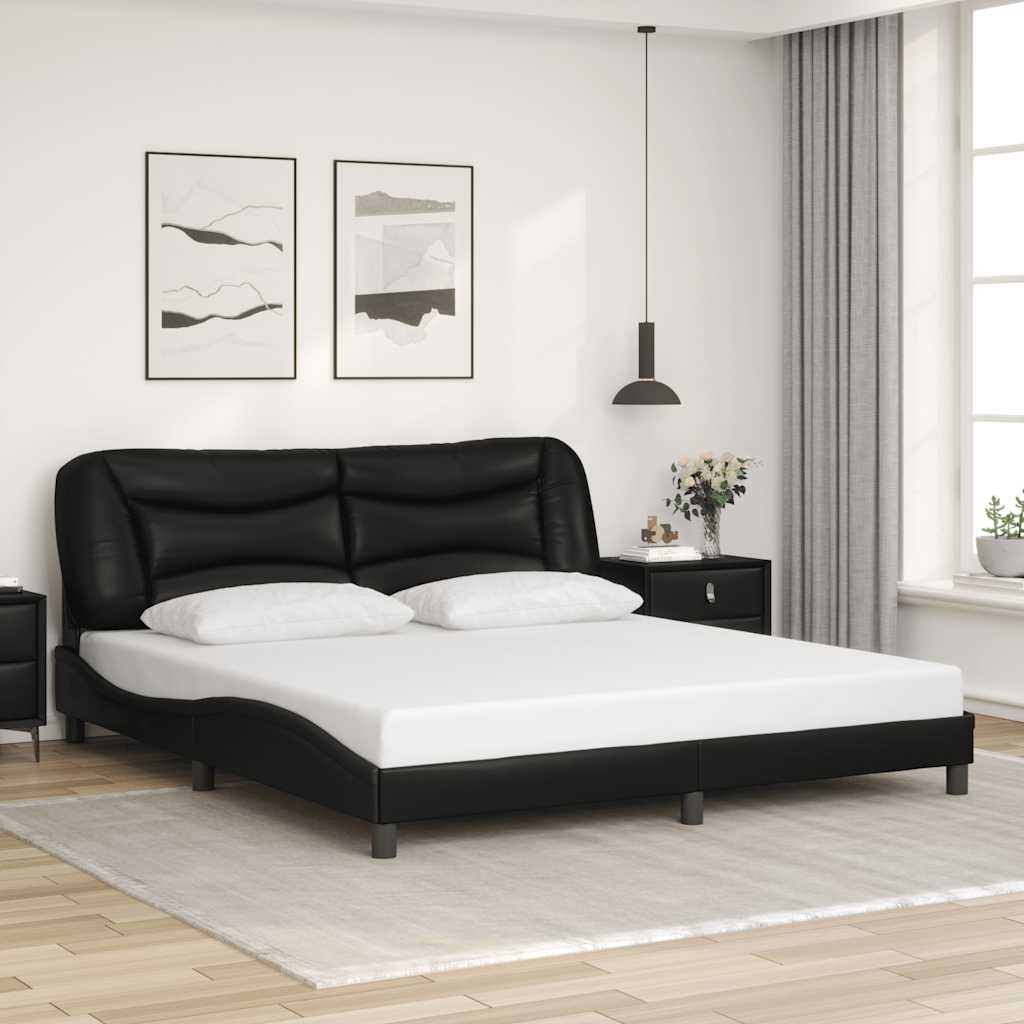 Bed Frame without Mattress "Hvar" Black 180x200 cm Super King Faux Leather