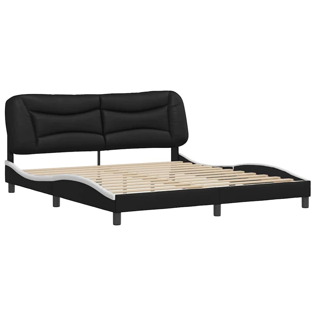 Bed Frame without Mattress "Hvar" Black and White 180x200 cm Super King Faux Leather