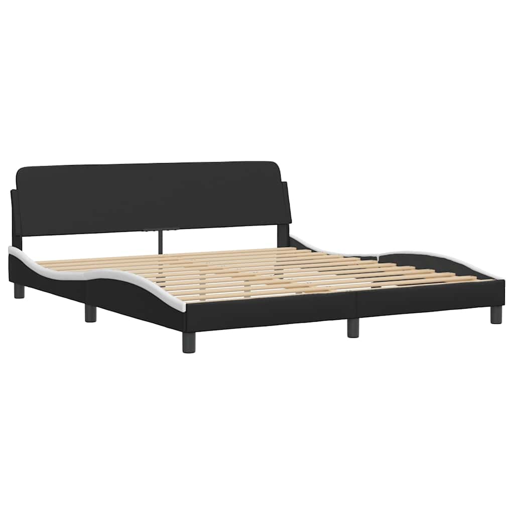 Bed Frame without Mattress "Hvar" Black and White 180x200 cm Super King Faux Leather