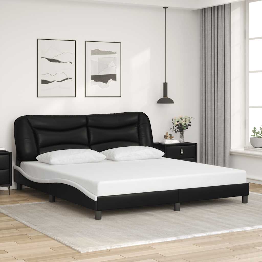 Bed Frame without Mattress "Hvar" Black and White 180x200 cm Super King Faux Leather